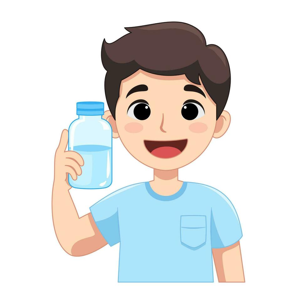 en bonne santé et content homme est en portant une rafraîchissant bouteille de l'eau. plat style dessin animé illustration. vecteur