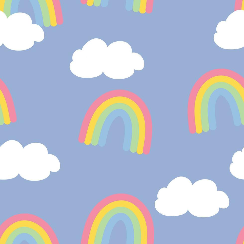 sans couture modèle avec des nuages, mignonne dessin animé arc-en-ciel, pour en tissu impressions, textile, cadeau emballage papier. coloré vecteur pour enfants, plat style