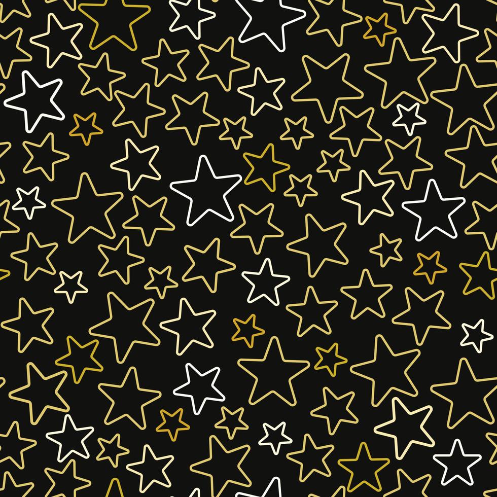 étoiles d'or et blanches sur un vecteur de modèle sans couture de fond noir