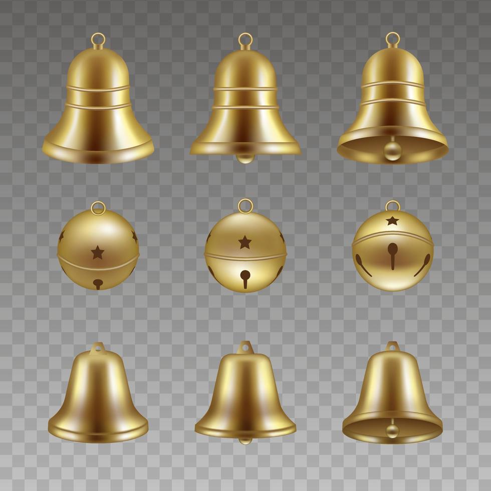 ensemble de vecteur de cloches d'or isolé. cloches de noël.