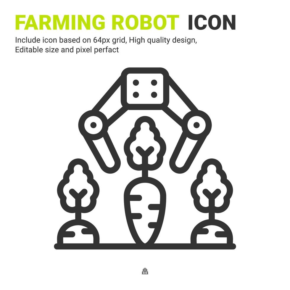 vecteur d'icône de robot agricole avec style de contour isolé sur fond blanc. illustration vectorielle robot bras signe symbole icône concept pour l'agriculture numérique, la technologie, l'industrie, l'agriculture et tous les projets