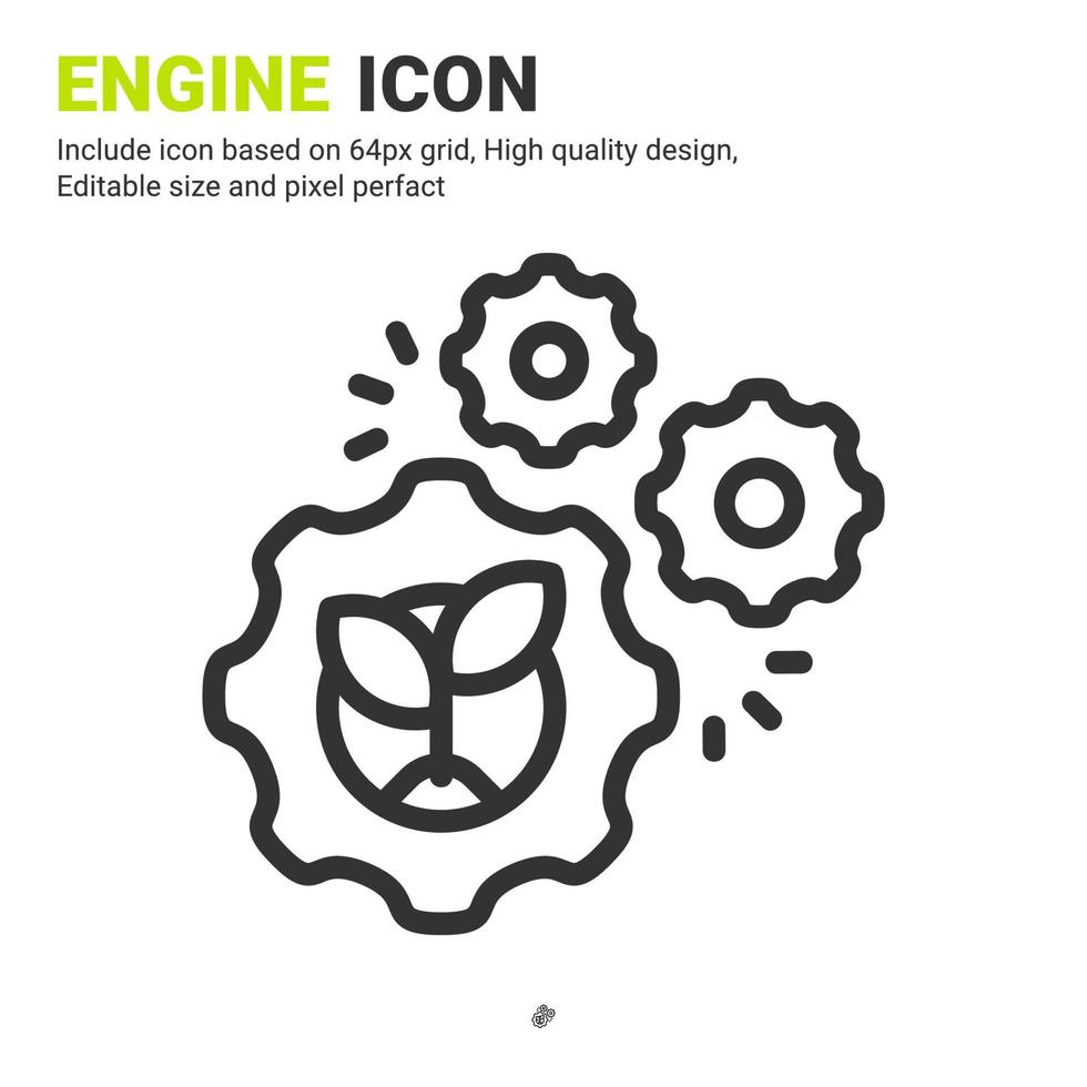 vecteur d'icône de moteur avec style de contour isolé sur fond blanc. illustration vectorielle concept d'icône de symbole de signe d'engrenage pour l'agriculture numérique, la ferme, la technologie, l'industrie, l'agriculture, les applications et tous les projets