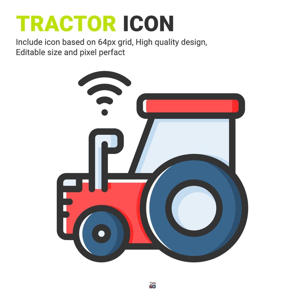 vecteur d'icône de tracteur avec style de couleur de contour isolé sur fond blanc. illustration vectorielle concept d'icône de symbole de signe de machine pour l'agriculture numérique, l'interface utilisateur, l'ux, les affaires, l'agriculture, les applications et tous les projets