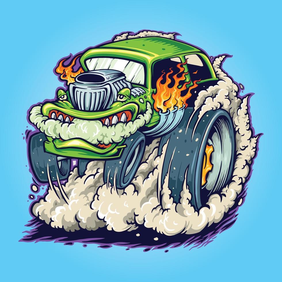 illustrations de vape de monstre de voiture de route chaude vecteur