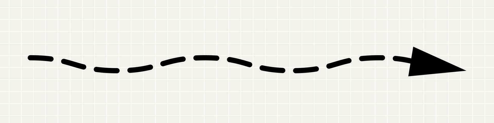 une mince tout droit noir La Flèche montrer du doigt à le droite. une minimaliste espiègle aiguille dans le forme de une à pois ligne sur une carnet Contexte. vecteur