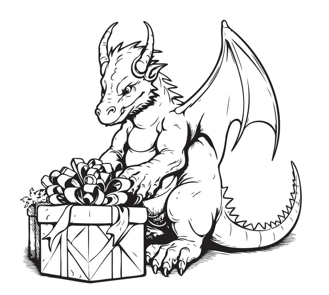 dragon bébé avec cadeaux Nouveau année clipart esquisser main tiré vecteur illustration