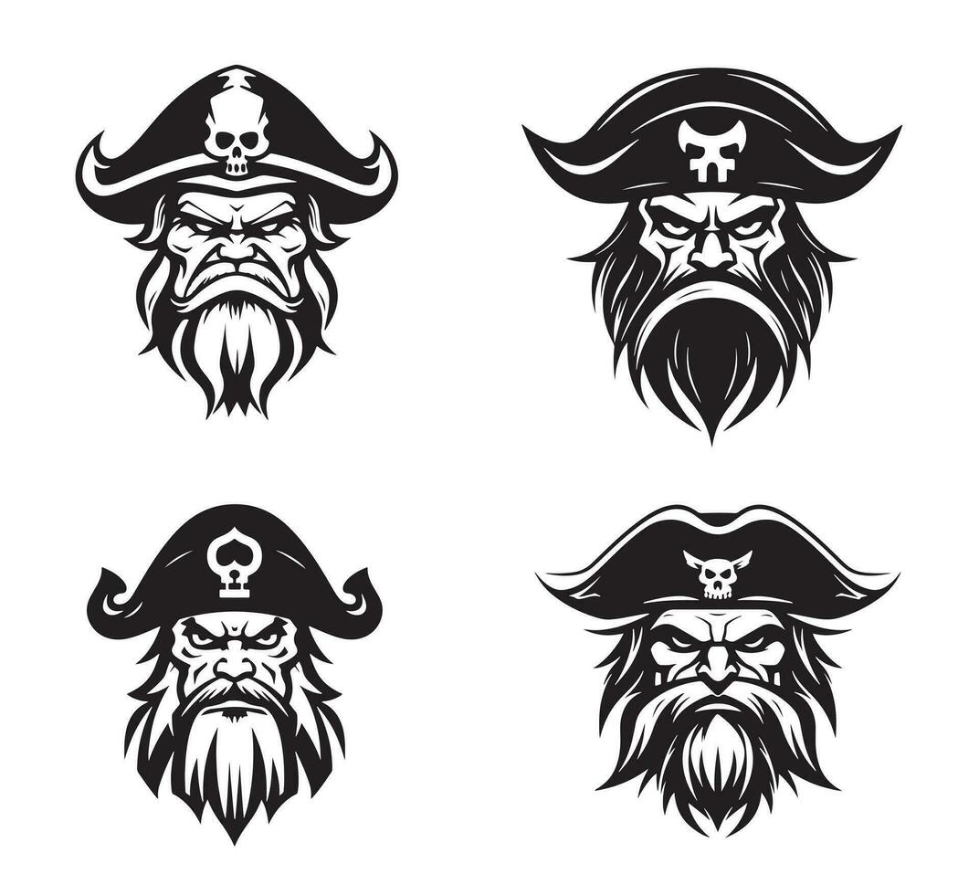 pirate tête avec chapeau, marin emblème logo conception illustration dans branché ligne mascotte style vecteur