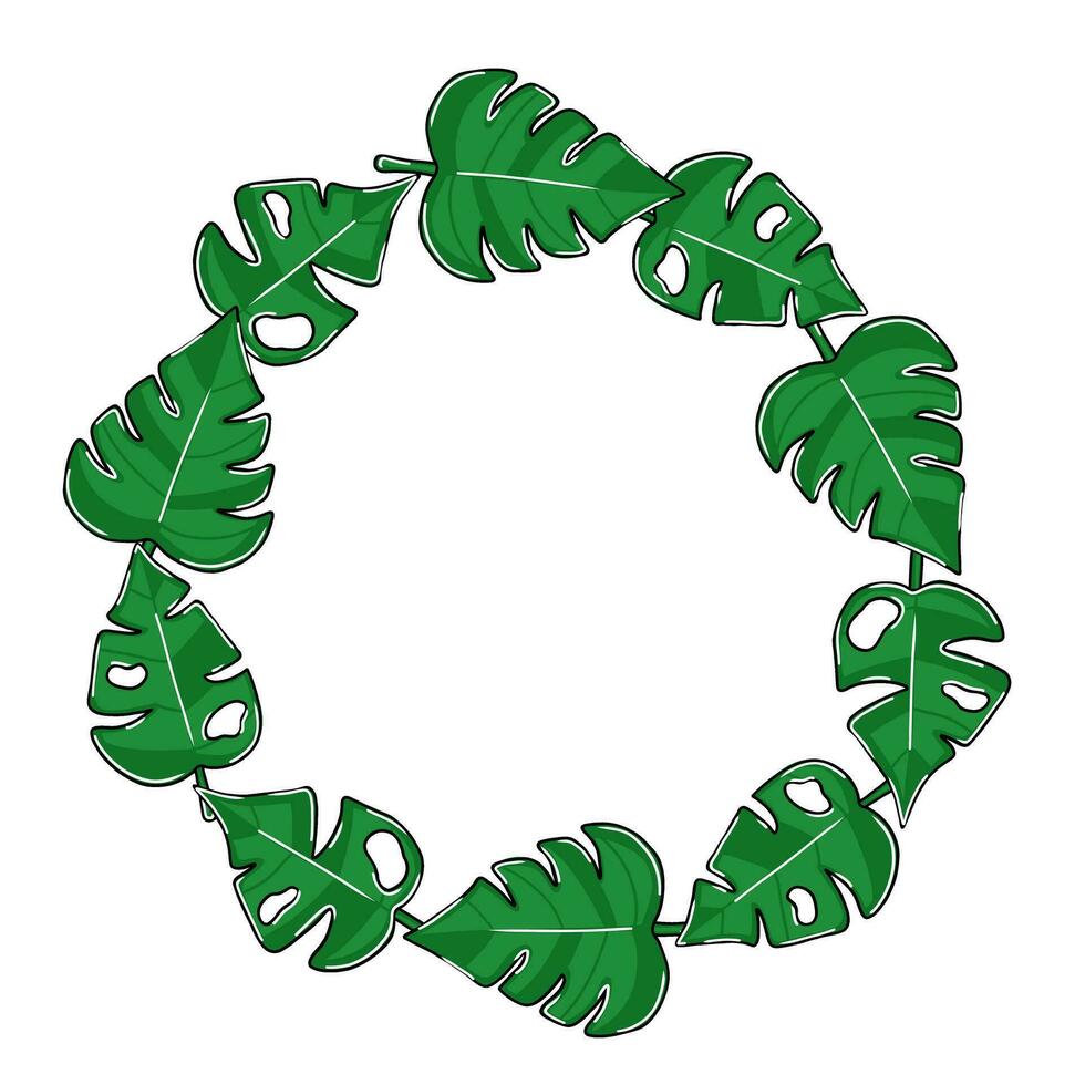 monstera feuille cercle Cadre vecteur