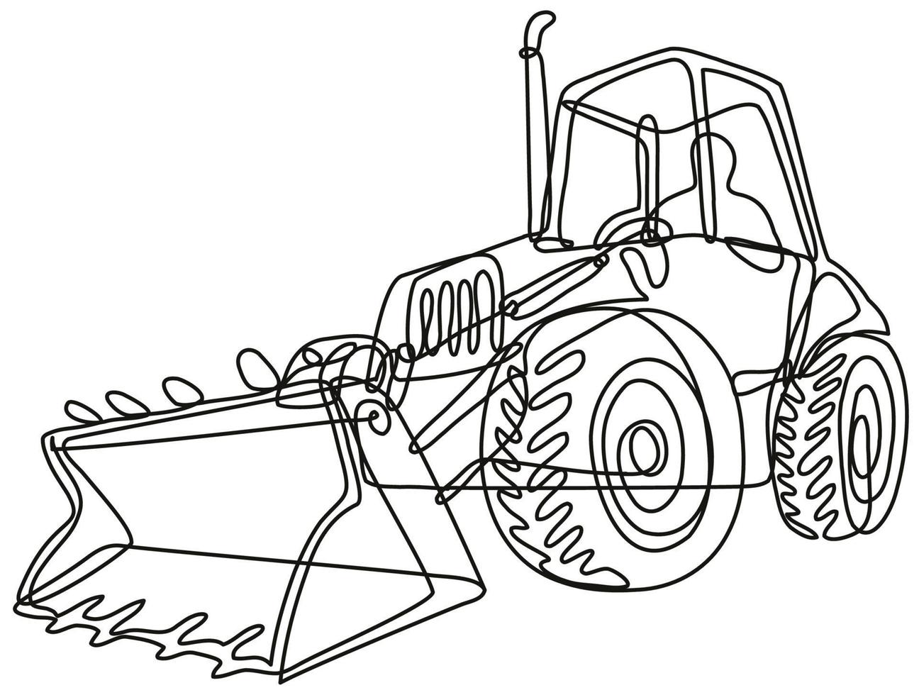 pelle de tracteur de pays avec dessin au trait continu de chargeur frontal de godet vecteur