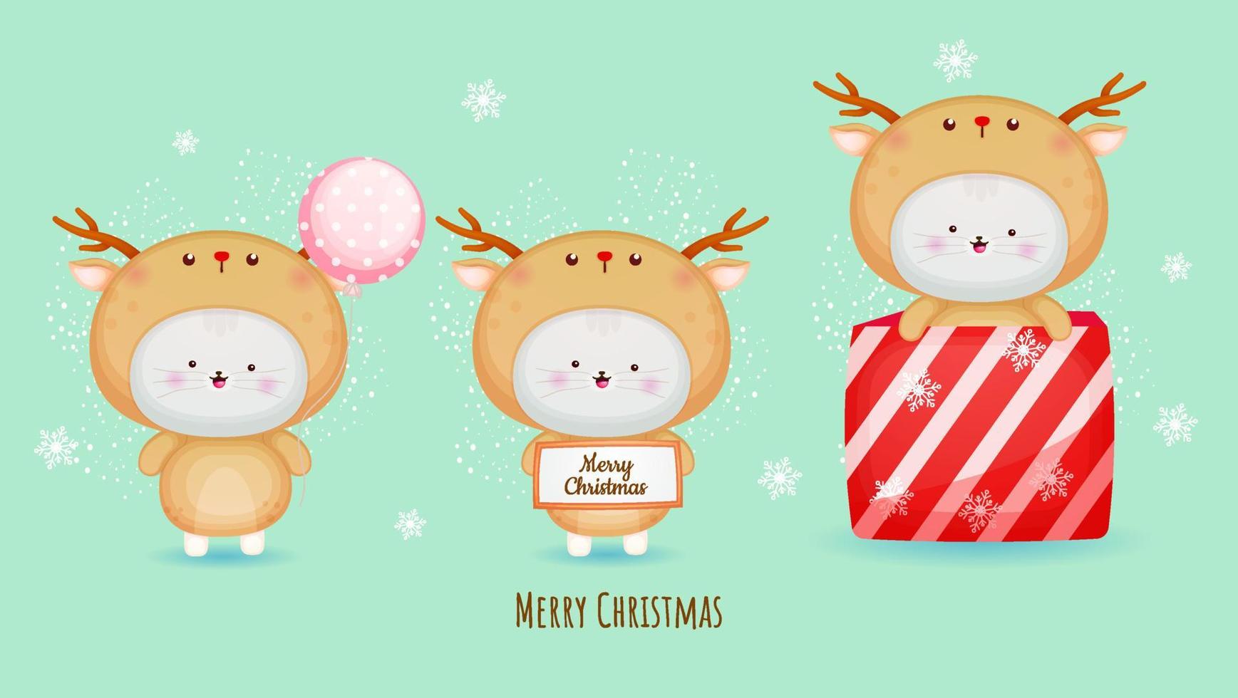 chaton mignon en costume de cerf pour joyeux noël avec illustration vecteur