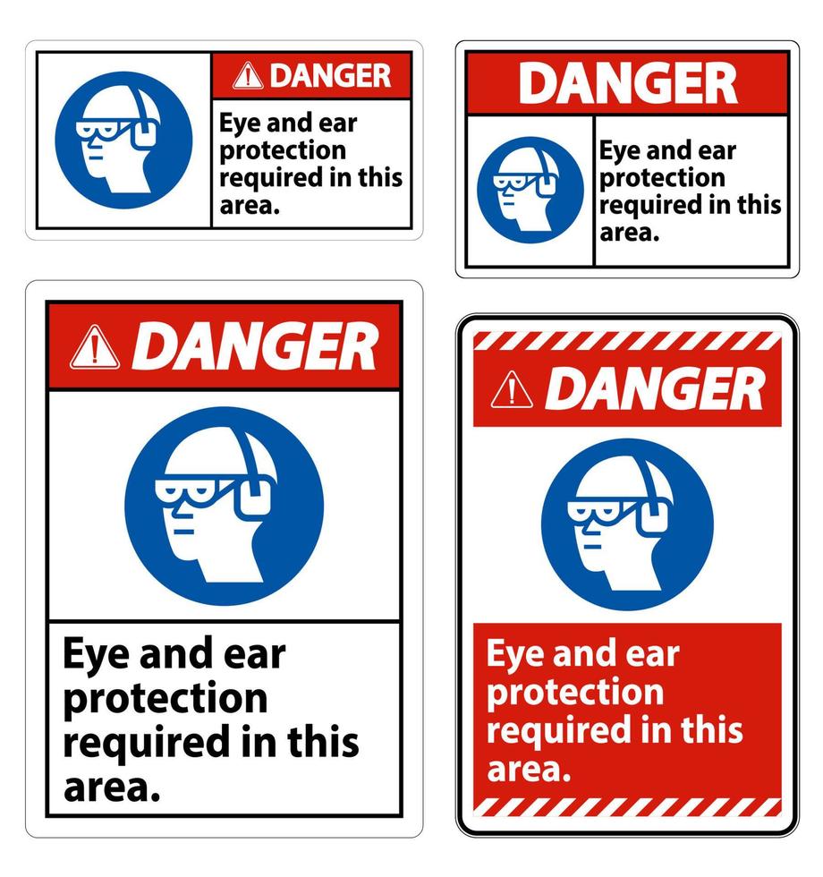 panneau de danger protection oculaire et auditive requise dans cette zone vecteur