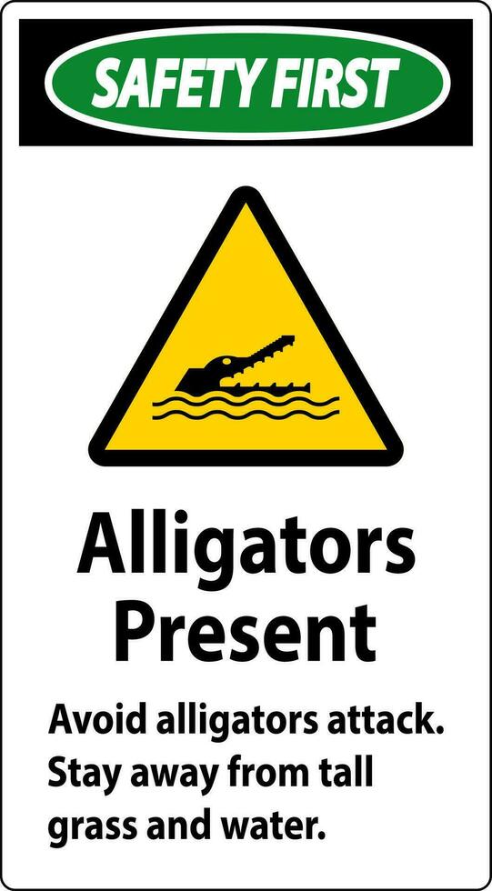 alligator avertissement signe, danger - alligators présent éviter attaque, rester une façon de grand herbe et l'eau vecteur