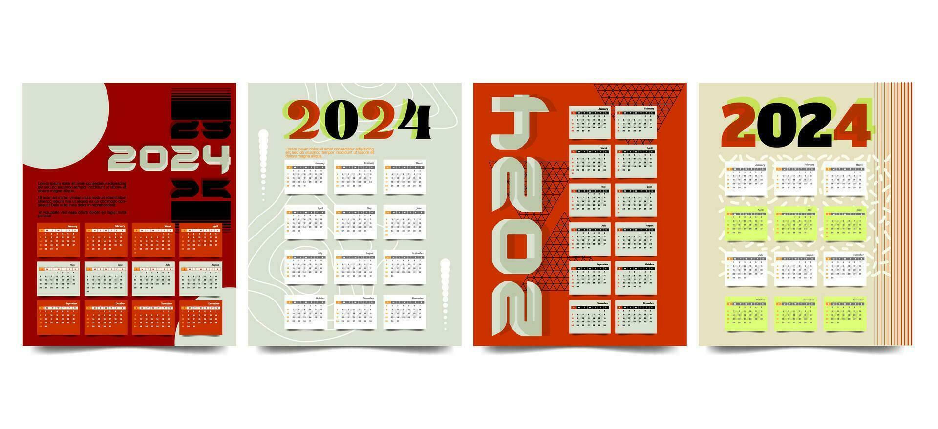 mensuel calendrier ensemble modèle pour 2024 année avec minimaliste style vecteur