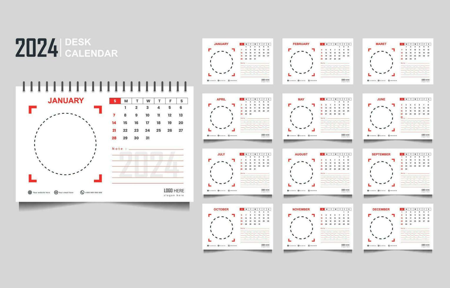 calendrier ensemble modèle pour 2024 année vecteur