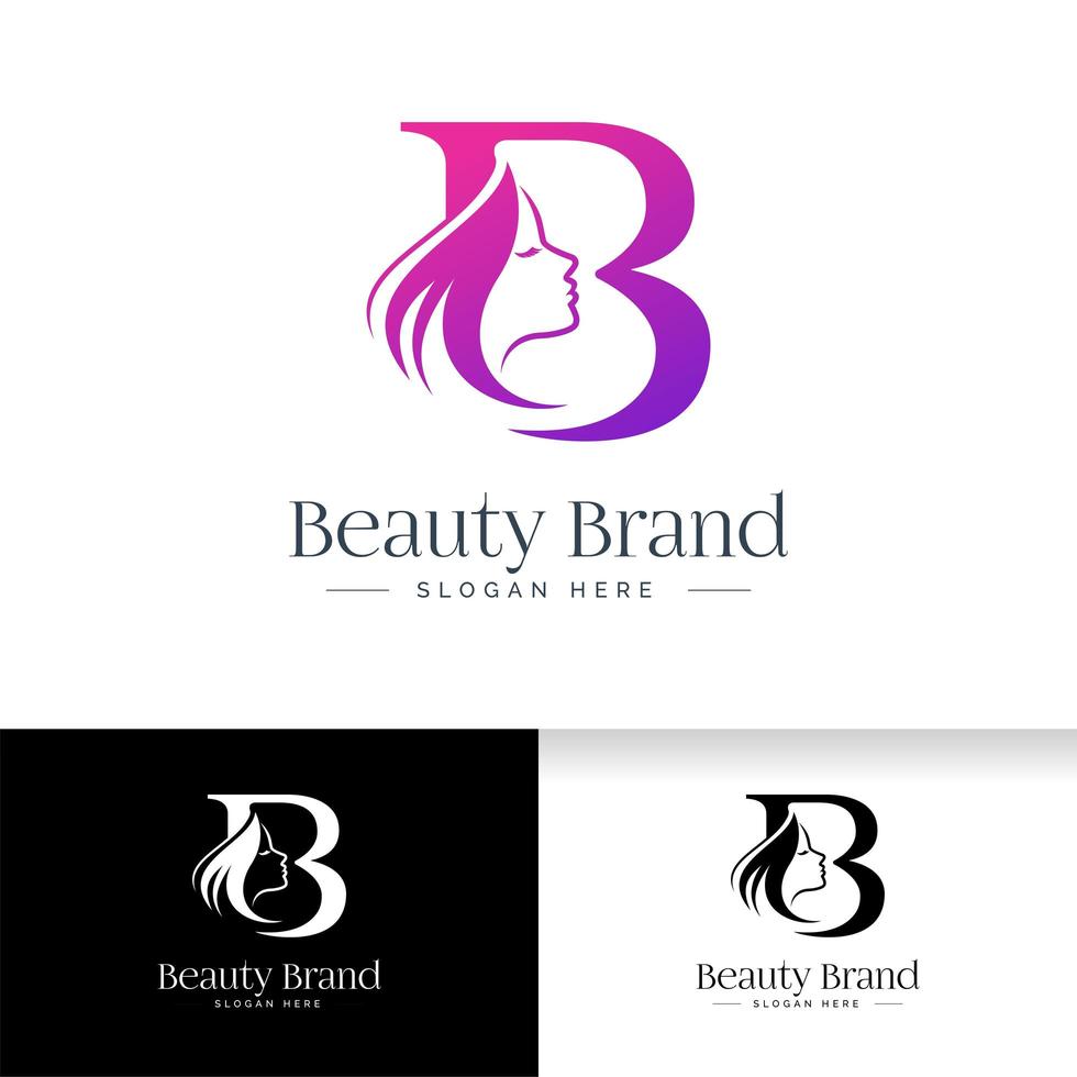 création de logo de beauté lettre b. silhouette de visage de femme vecteur