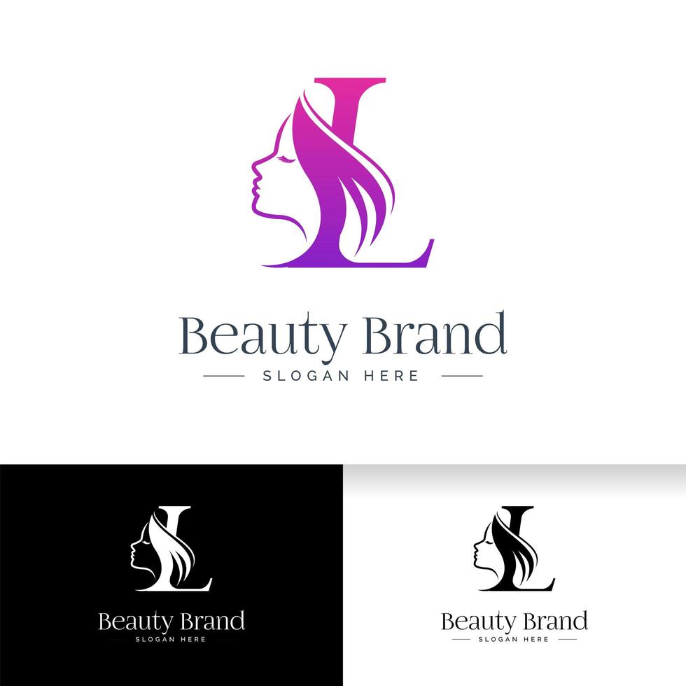 lettre l création de logo de beauté. silhouette de visage de femme vecteur