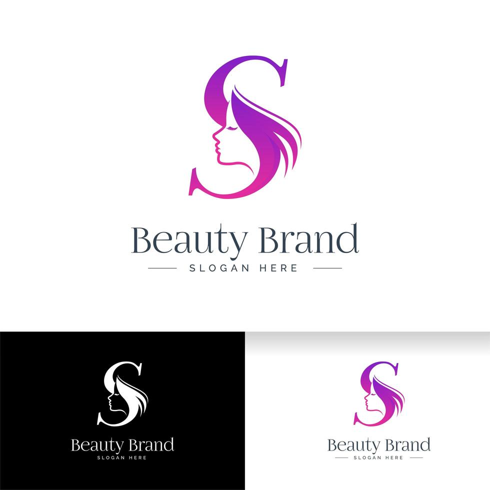 création de logo de beauté lettre s. silhouette de visage de femme vecteur