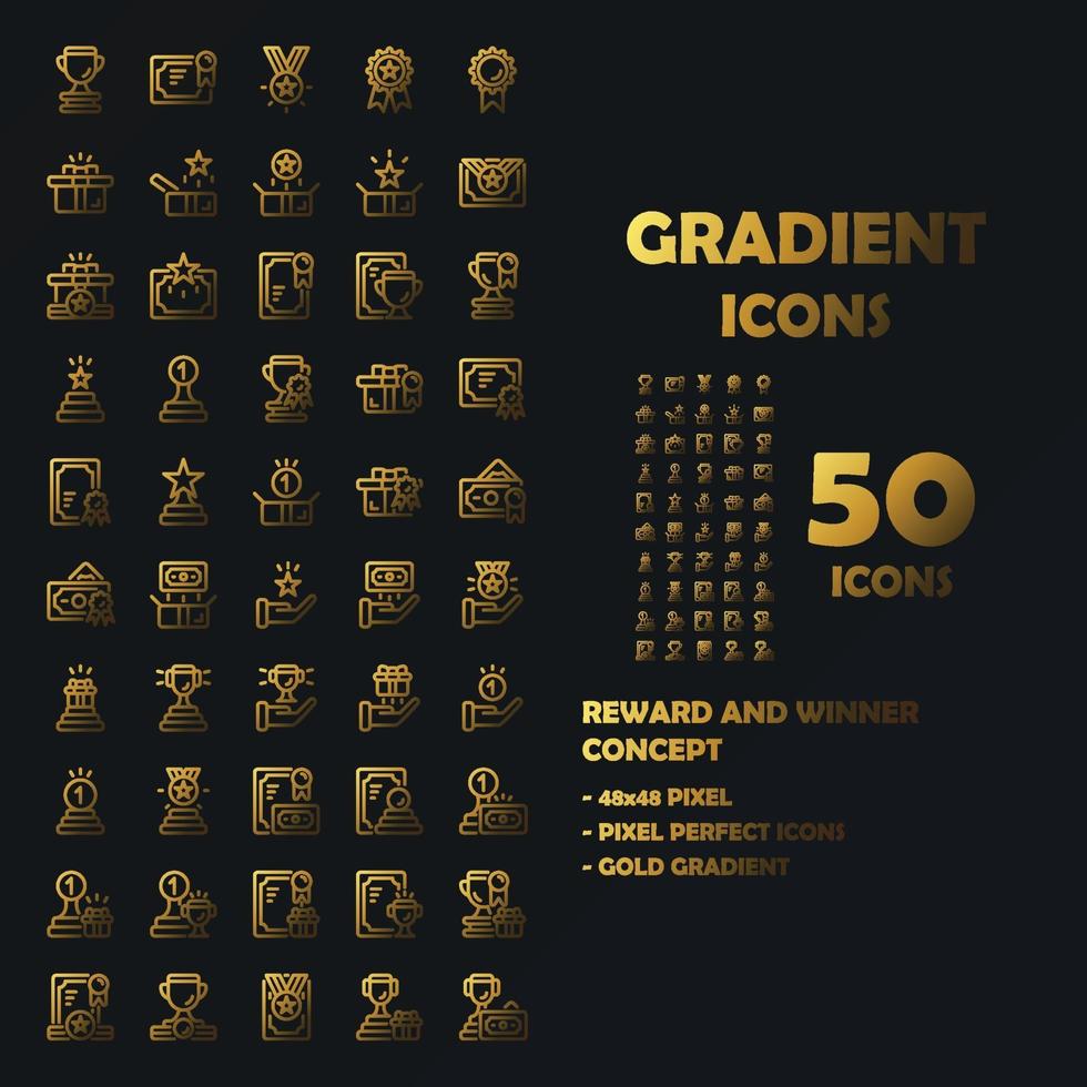 Ensemble de 50 icônes d'icônes de dégradé de récompense et de gagnant. t vecteur