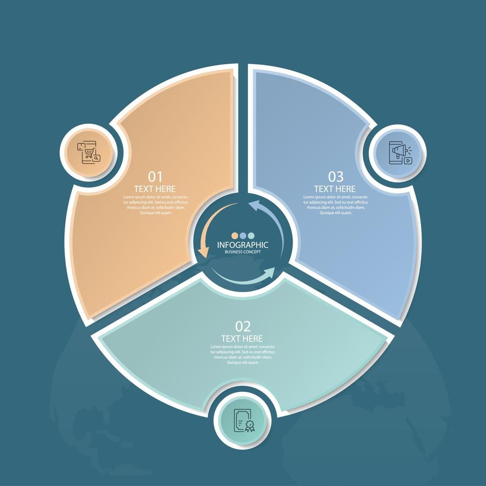 modèle d'infographie de cercle de base avec 3 étapes. vecteur