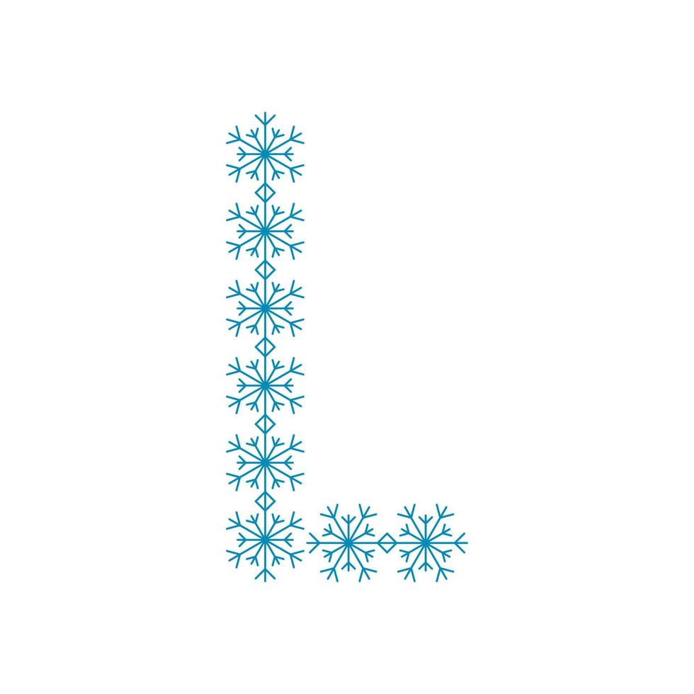 lettre l de flocons de neige. police festive pour le nouvel an et noël vecteur