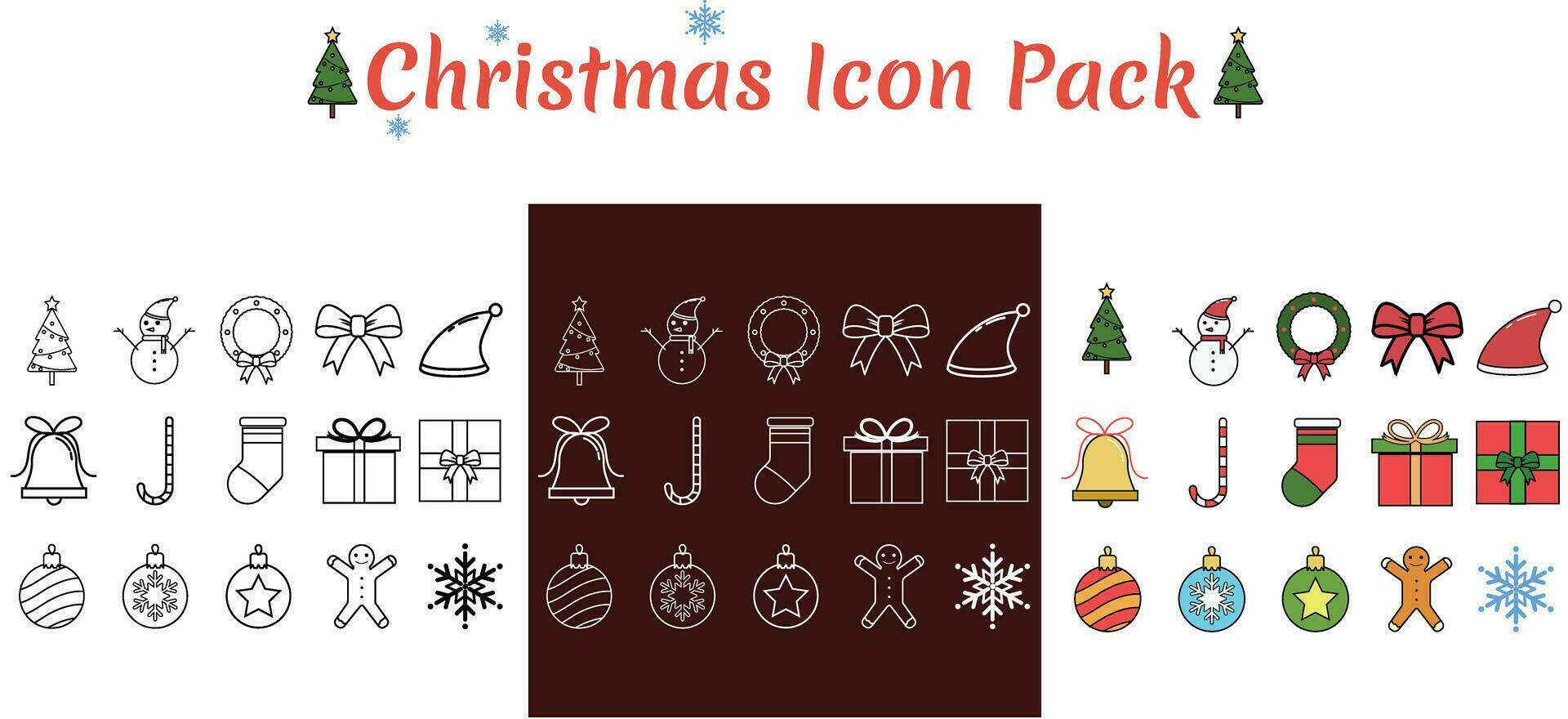 spécial Noël thème icône pack avec plat et minimaliste style vecteur