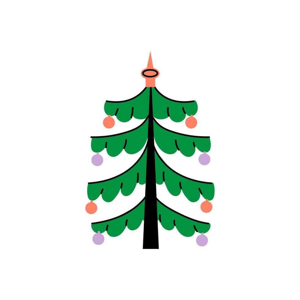 vecteur décoré Nouveau année arbre moderne dessin animé Noël sapin avec Noël Nouveau année décorations, illustration