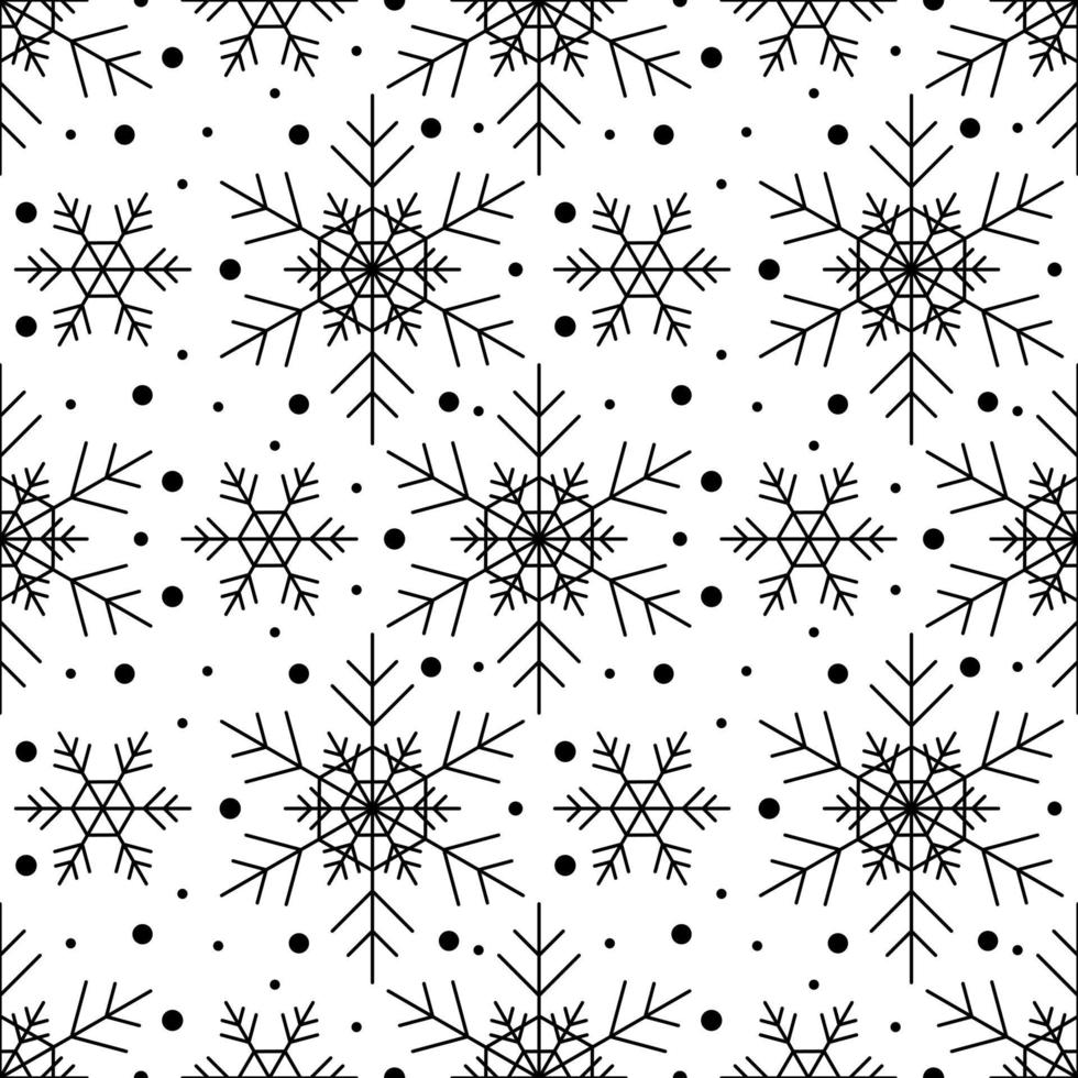 modèle sans couture avec des flocons de neige noirs sur fond blanc. décoration traditionnelle d'hiver festive pour le nouvel an, noël, vacances et design. ornement de flocon de neige à répétition de ligne simple vecteur