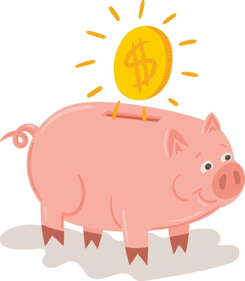 porcin banque avec pièce de monnaie. économie ou accumulation de argent, investissement. vecteur