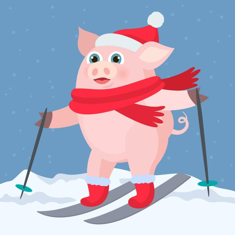 porc dans une Noël écharpe sur patins vecteur