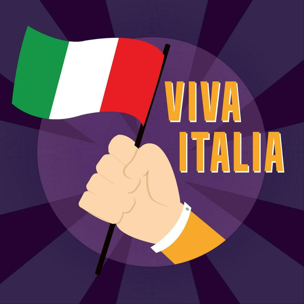 main en portant le drapeau de Italie viva italia vecteur illustration