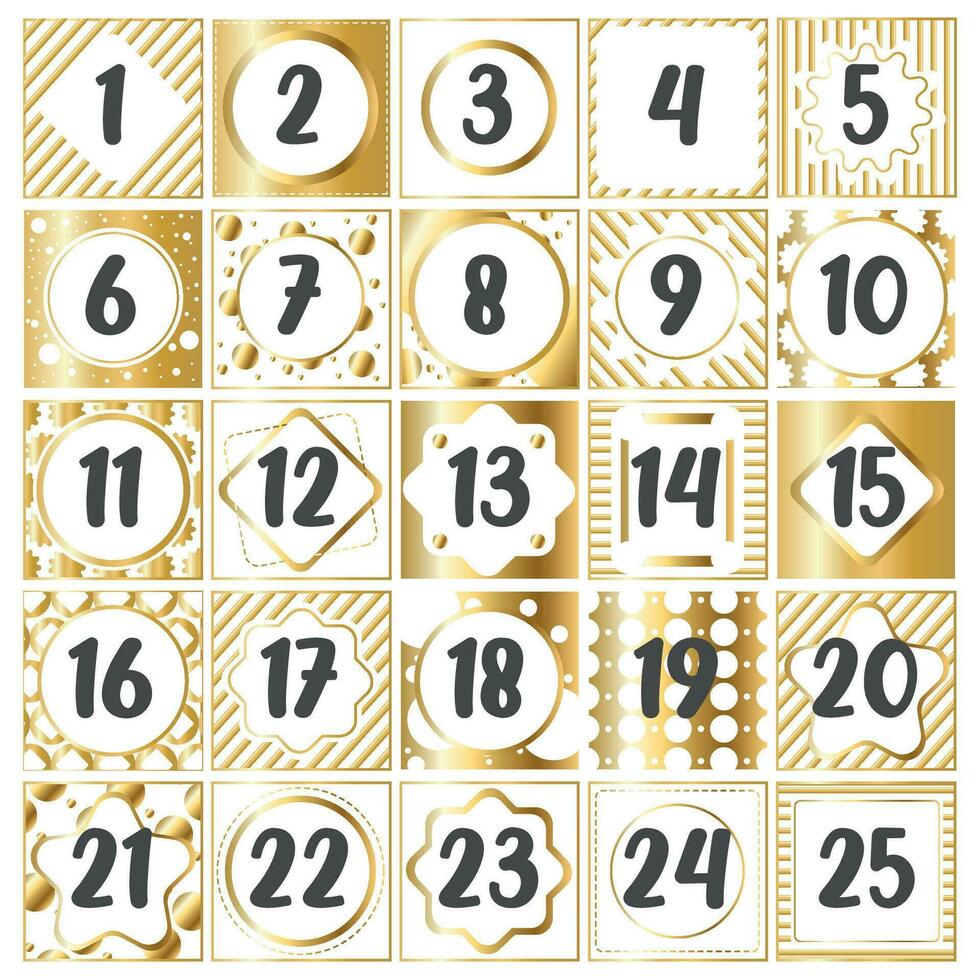 d'or Noël avènement calendrier avec enveloppé présente vecteur illustration