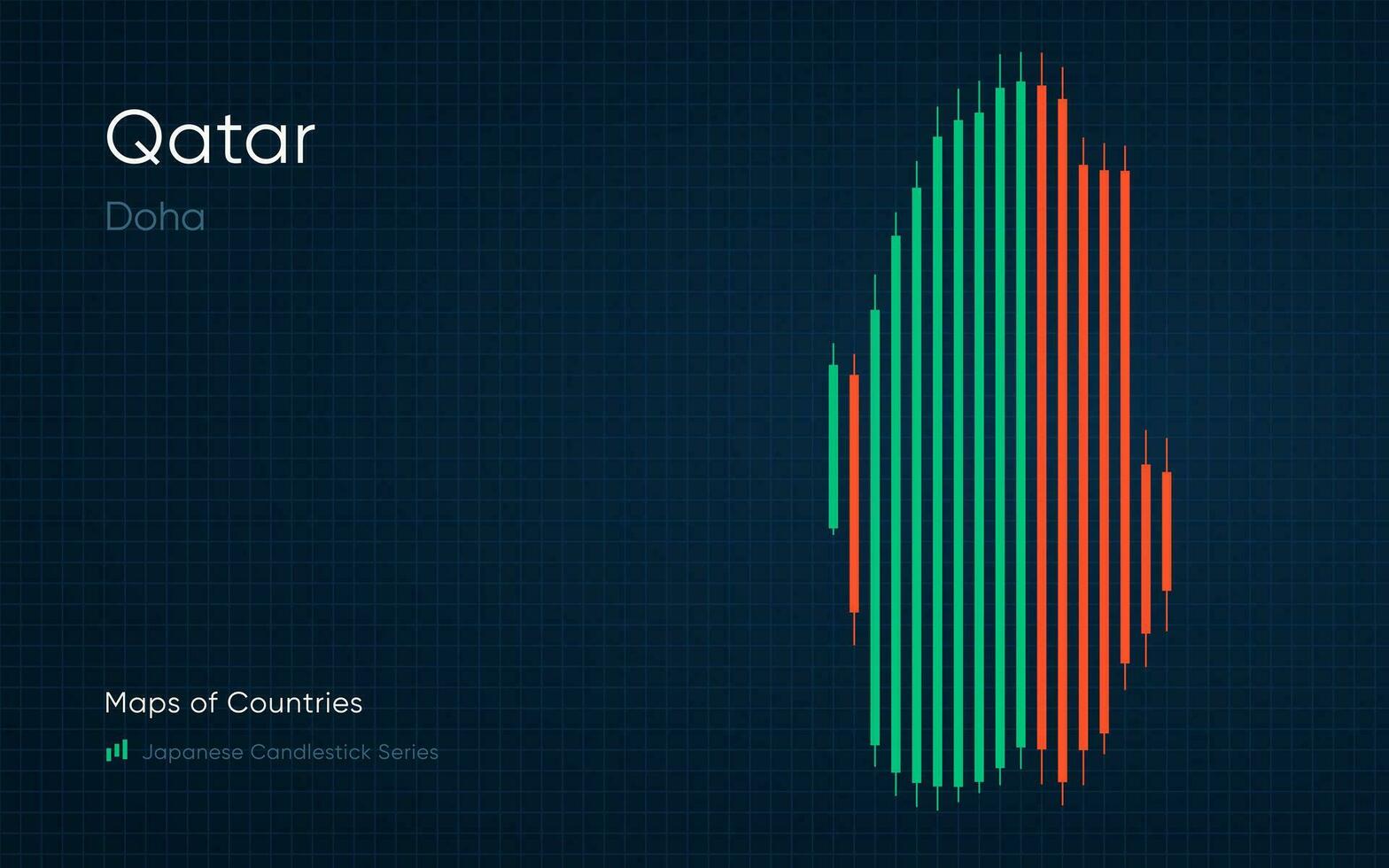 Qatar carte est montré dans une graphique avec bars et lignes. Japonais chandelier graphique séries vecteur