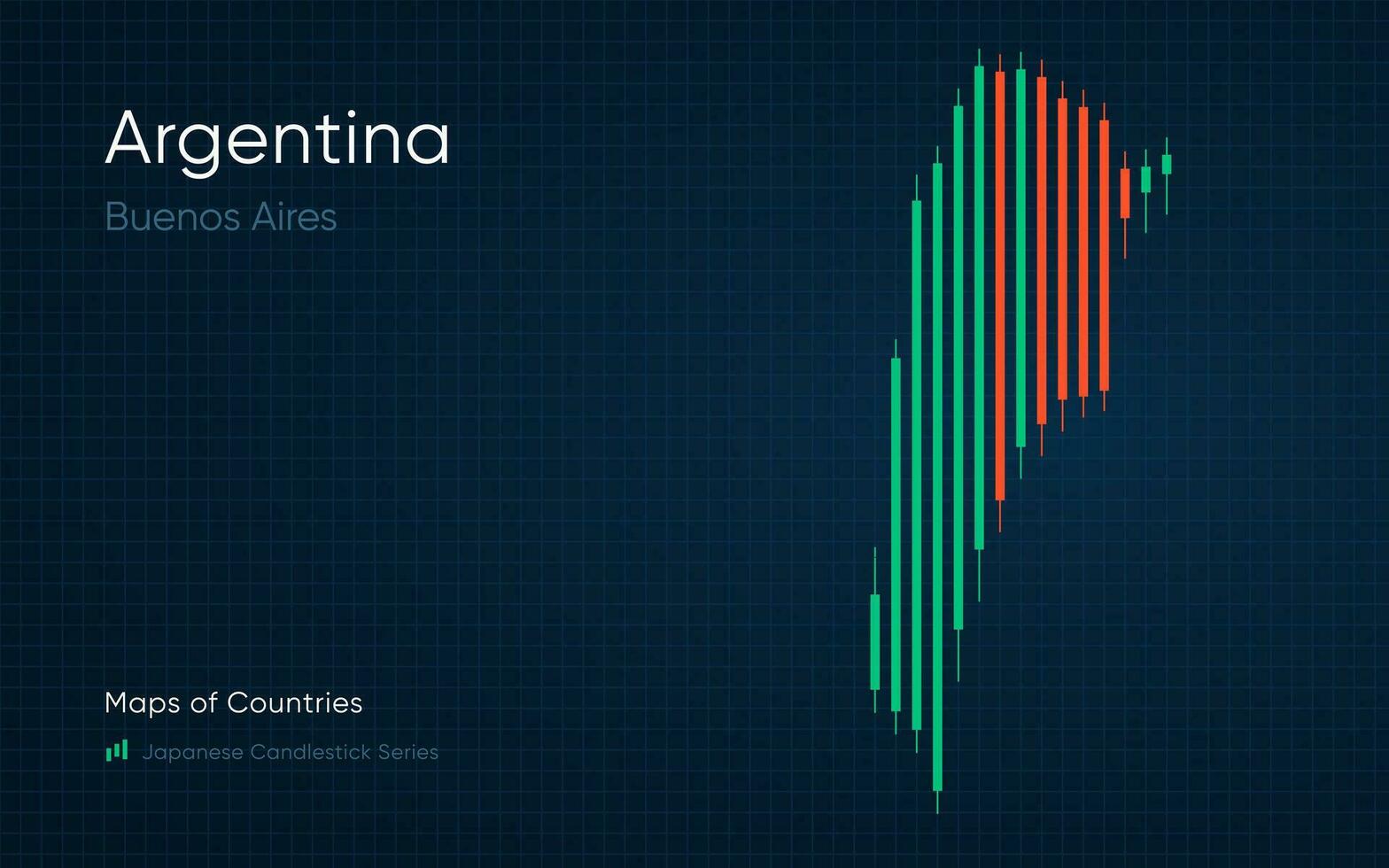 Argentine carte est montré dans une graphique avec bars et lignes. Japonais chandelier graphique séries vecteur