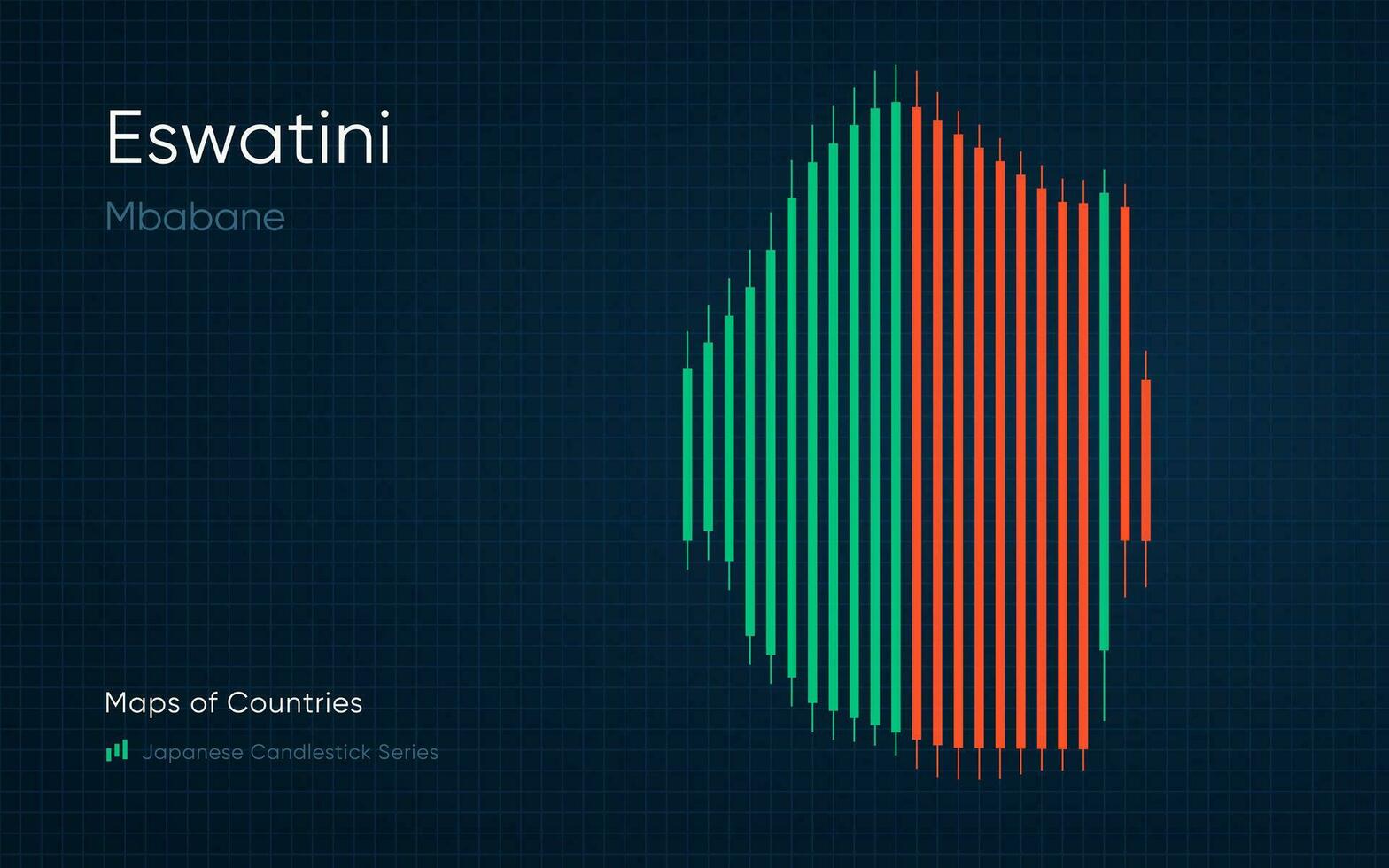 eswatini carte est montré dans une graphique avec bars et lignes. Japonais chandelier graphique séries vecteur