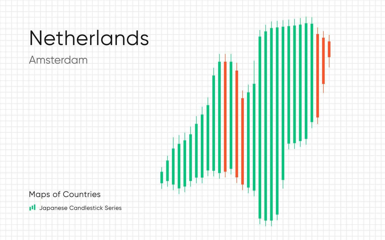 Pays-Bas carte est montré dans une graphique avec bars et lignes. Japonais chandelier graphique séries vecteur