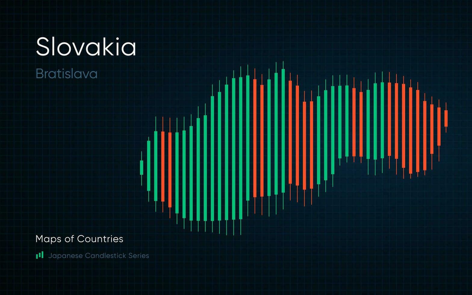la slovaquie carte est montré dans une graphique avec bars et lignes. Japonais chandelier graphique séries vecteur