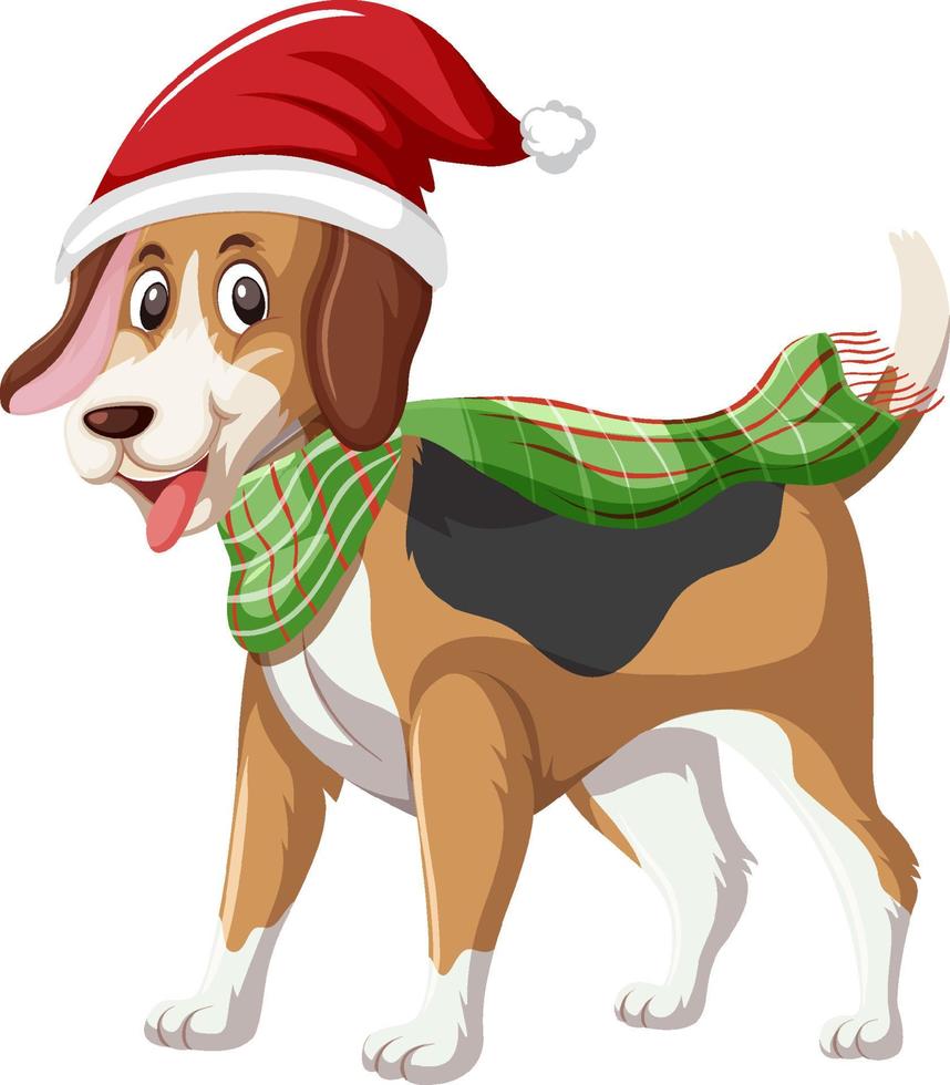 chien beagle portant un personnage de dessin animé de chapeau de noël vecteur