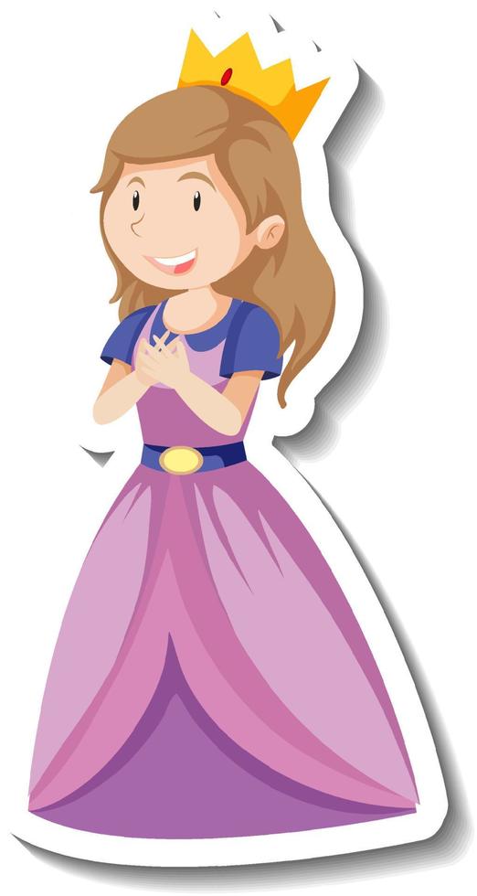 autocollant de personnage de dessin animé princesse mignonne en robe violette vecteur