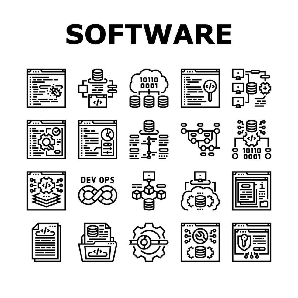 Logiciel ingénieur ordinateur code Icônes ensemble vecteur