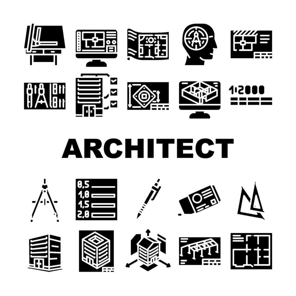 architectural rédacteur dessin Icônes ensemble vecteur