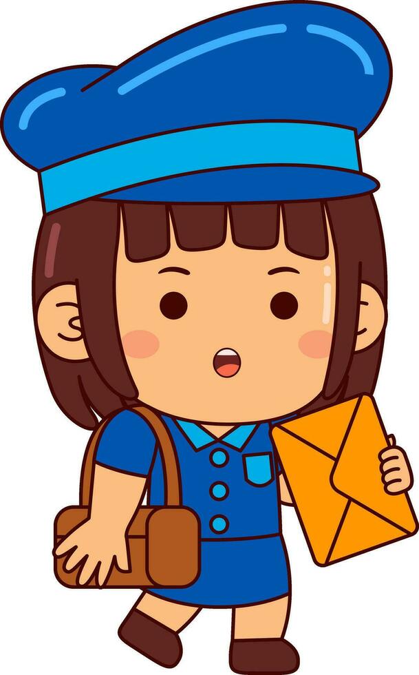 mignonne facteur fille dessin animé personnage vecteur