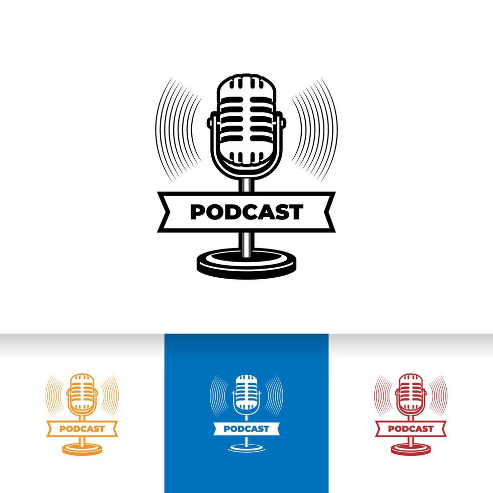 podcast ou logo de karaoké vocal de chanteur avec icône de microphone et de vinyle. vecteur