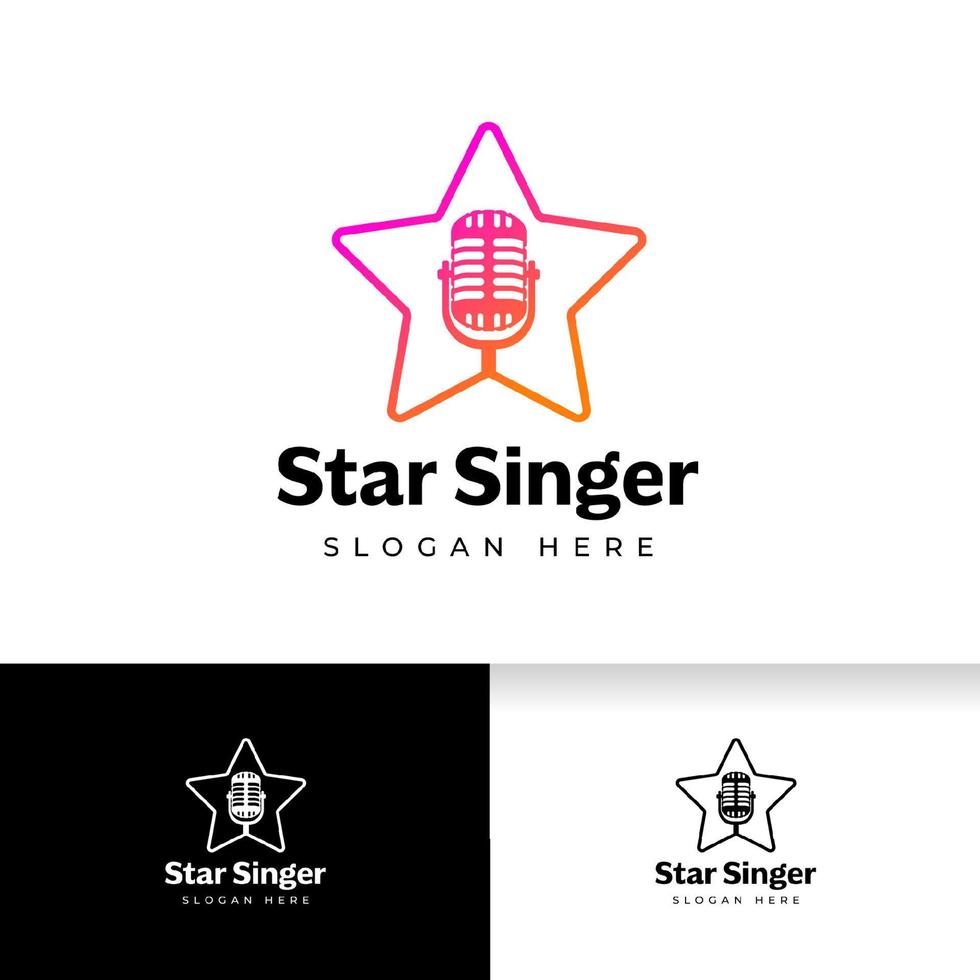modèle de logo star chanteur. silhouette de microphone à l'intérieur de la forme d'étoile vecteur