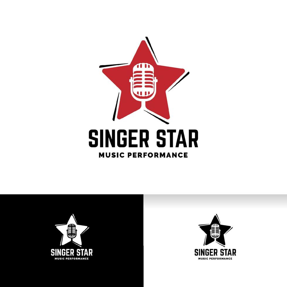 modèle de logo star chanteur. silhouette de microphone à l'intérieur de la forme d'étoile vecteur