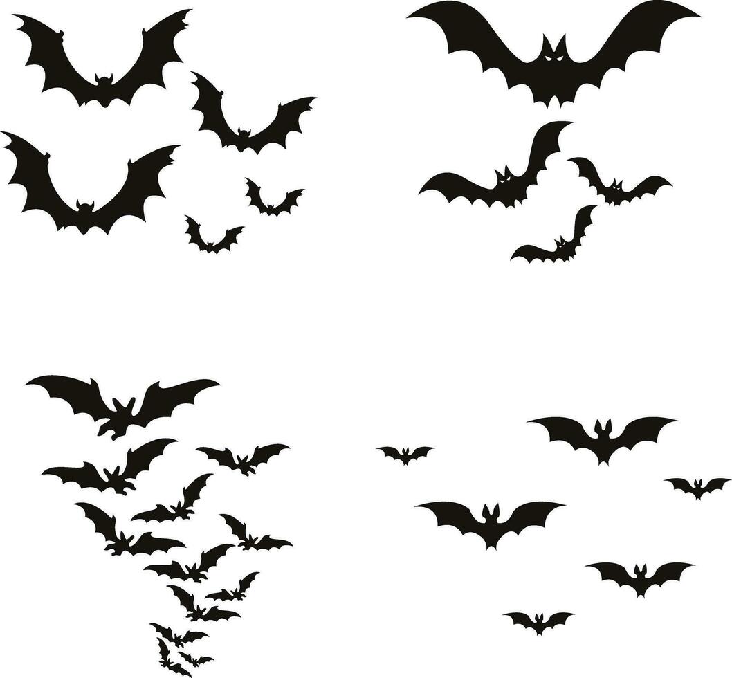 collection de Halloween chauve souris silhouette. dans plat dessin animé conception. isolé vecteur. vecteur