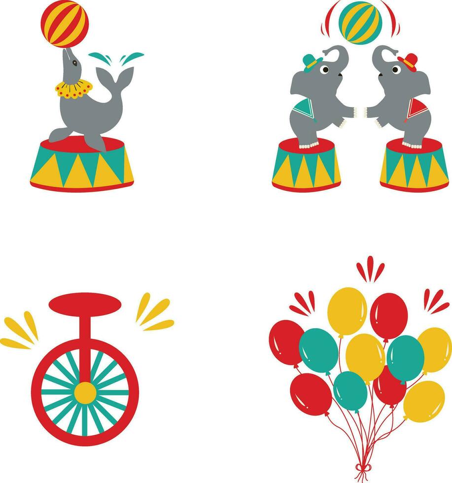 ancien carnaval cirque avec différent forme et couleur. dessin animé conception. isolé vecteur ensemble.