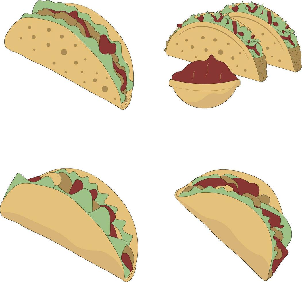 tacos nourriture illustration dans plat conception. vecteur icône ensemble.