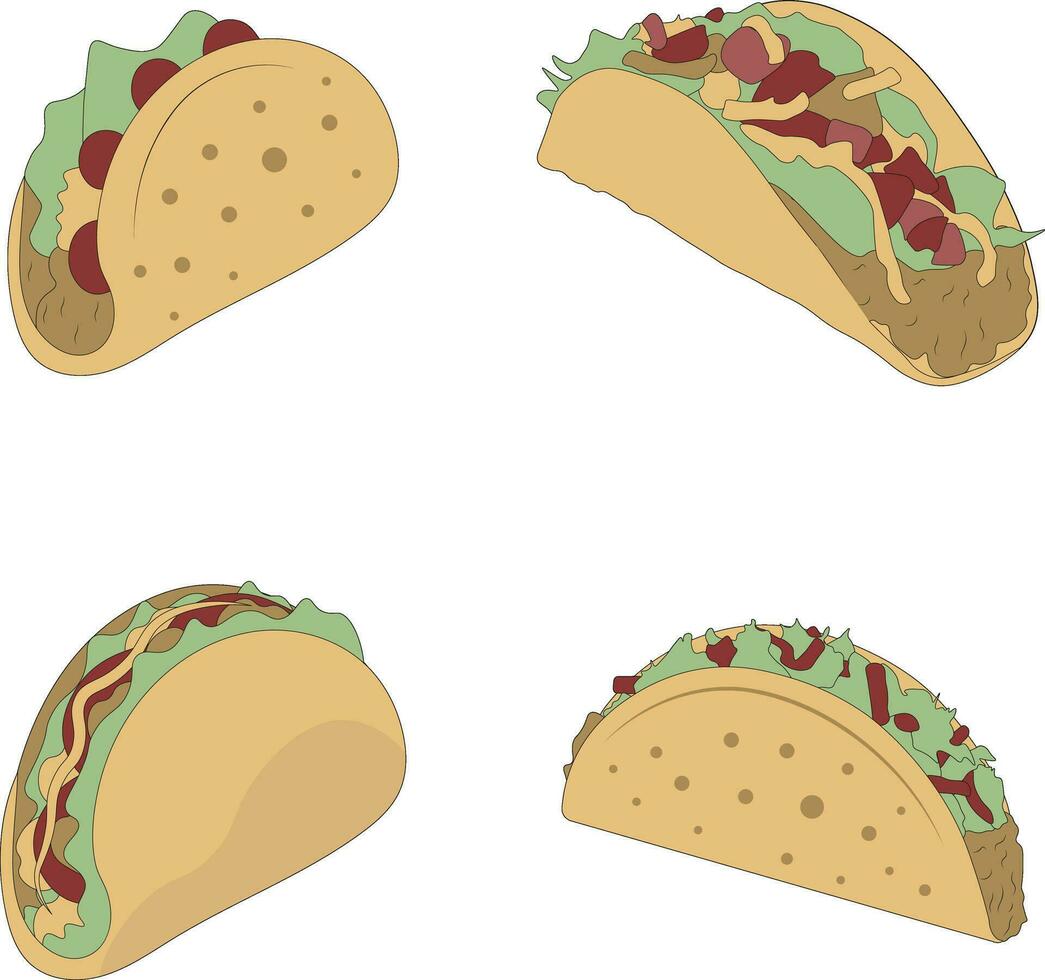 tacos nourriture illustration dans plat conception. vecteur icône ensemble.