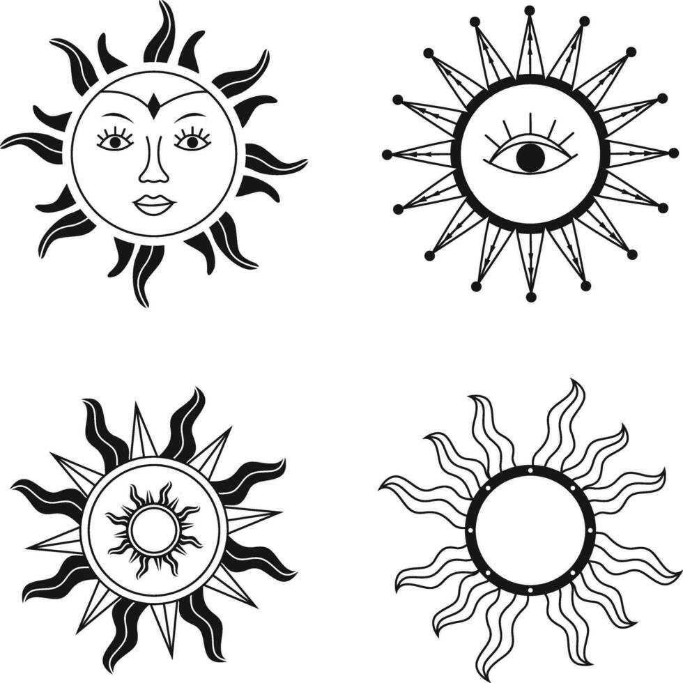 céleste Soleil décoration illustration ensemble. plat conception. isolé vecteur. vecteur