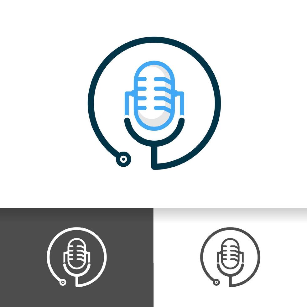 création de logo de podcast médical. illustration du stéthoscope et du microphone vecteur